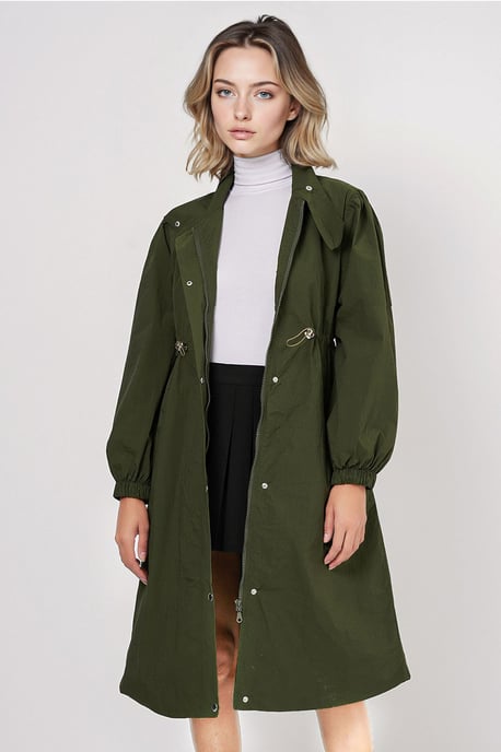 Lange Gevoerde Trenchcoat met Omgeslagen Kraag - Image 1
