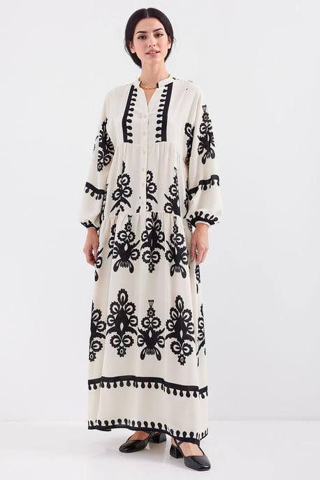 Geprinte V-hals Maxi Jurk - Image 2