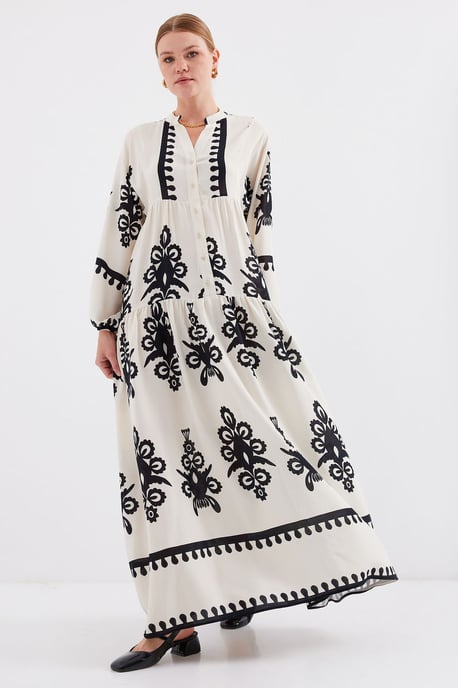Geprinte V-hals Maxi Jurk - Image 3