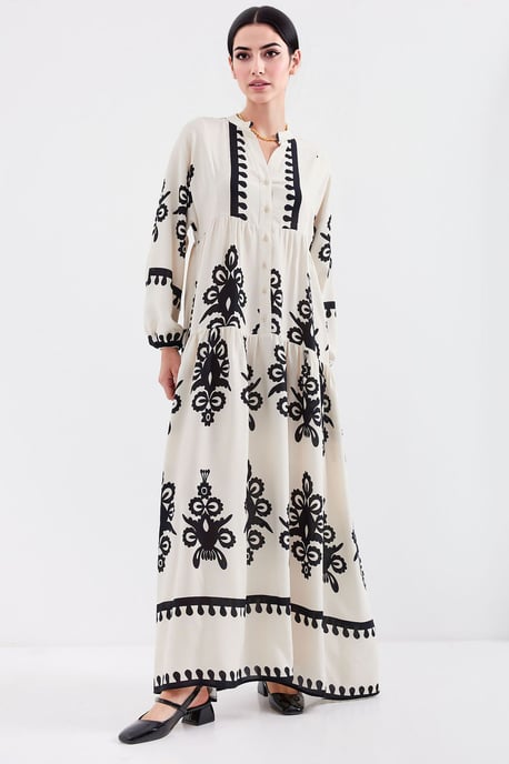 Geprinte V-hals Maxi Jurk - Image 4
