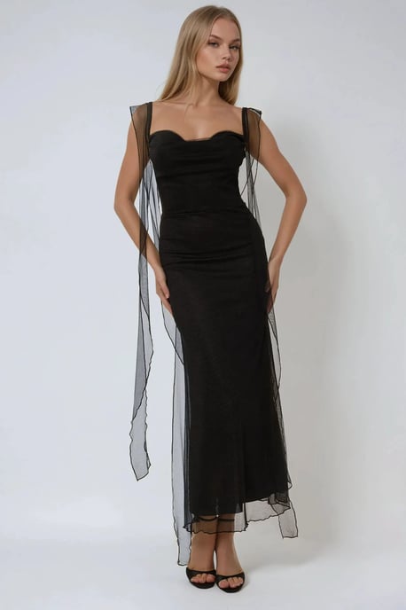Hart Hals Bodycon Maxi Jurk met Volants - Image 1