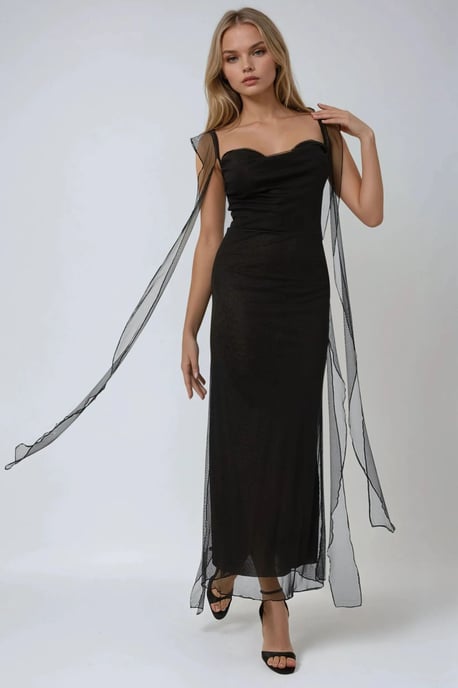 Hart Hals Bodycon Maxi Jurk met Volants - Image 2