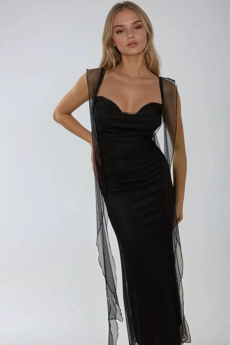 Hart Hals Bodycon Maxi Jurk met Volants - Image 3