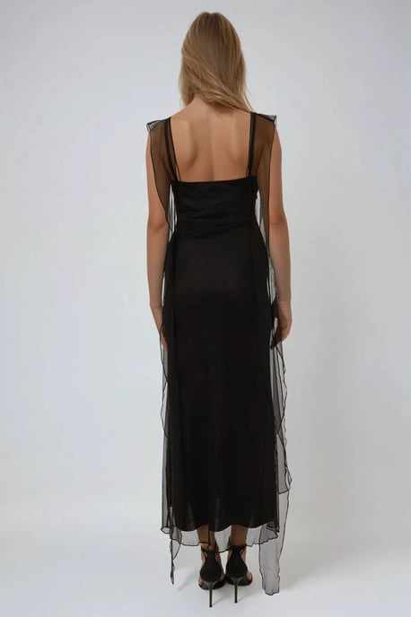Hart Hals Bodycon Maxi Jurk met Volants - Image 5