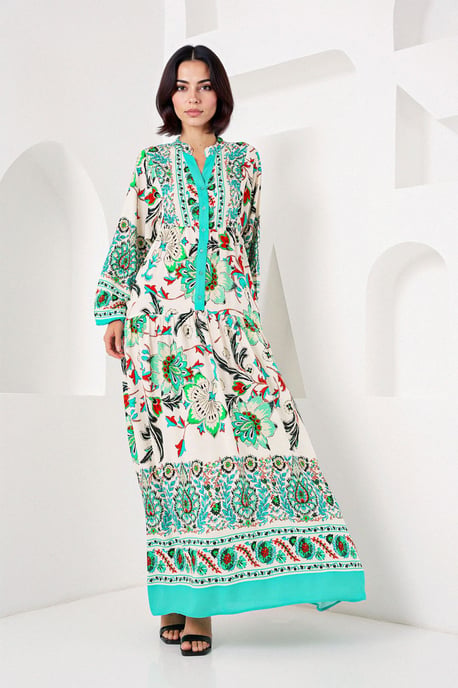 Geprinte V-hals Maxi Jurk - Image 3
