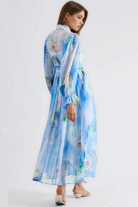 Abstract Pattern Maxi Shirt Dress with Belt - Image 3