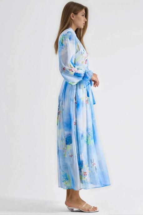 Abstract Pattern Maxi Shirt Dress with Belt - Image 4