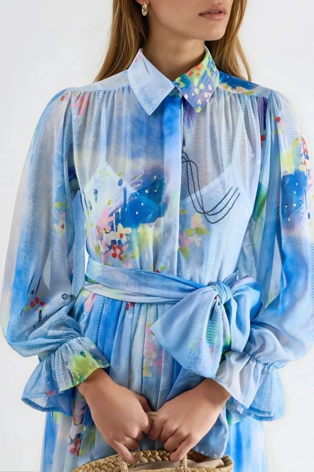 Abstract Pattern Maxi Shirt Dress with Belt - Image 5