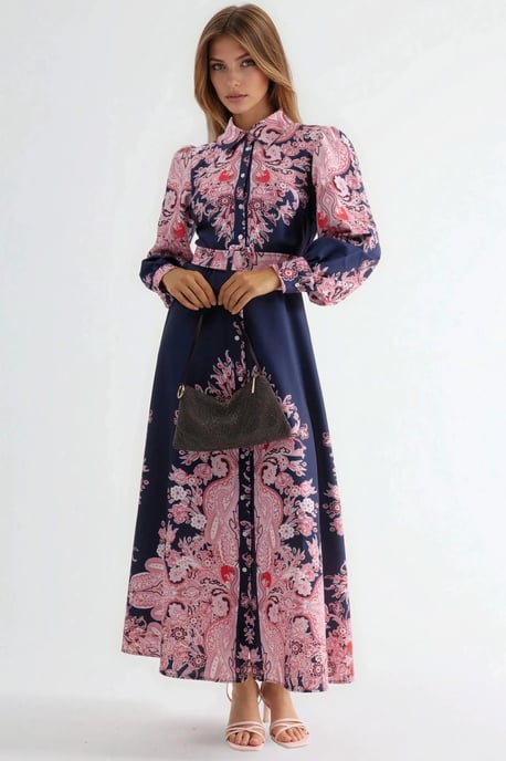 Gemarmerde Maxi-jurk met Riem en Paisley Print - Image 2