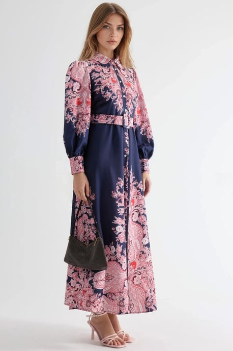 Gemarmerde Maxi-jurk met Riem en Paisley Print - Image 3