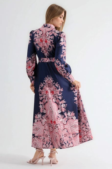 Gemarmerde Maxi-jurk met Riem en Paisley Print - Image 4