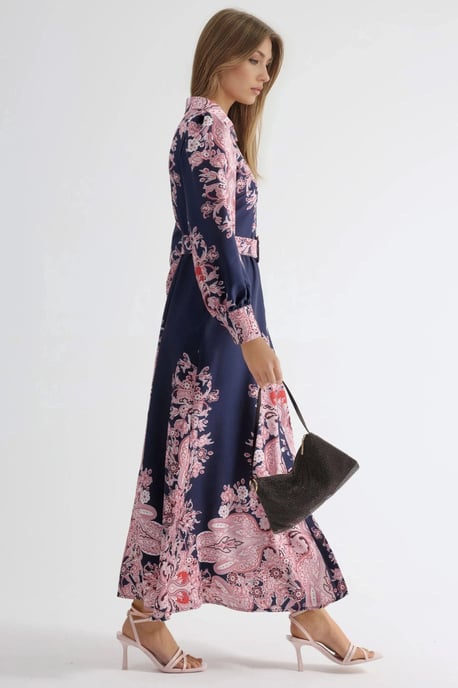 Gemarmerde Maxi-jurk met Riem en Paisley Print - Image 5