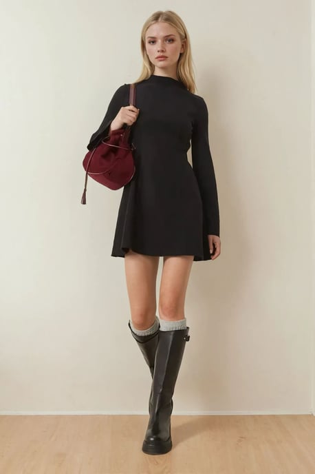 Hoge Hals Flare Mini Jurk - Image 2