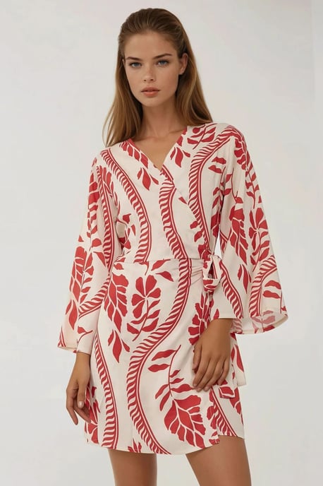 Bloemen V-hals Mini Jurk - Image 1