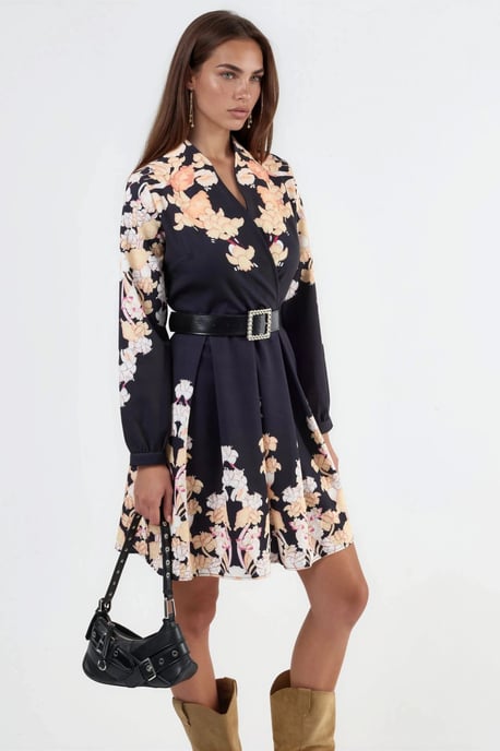Bloemenprint V-hals Mini Jurk met Ceintuur - Image 2