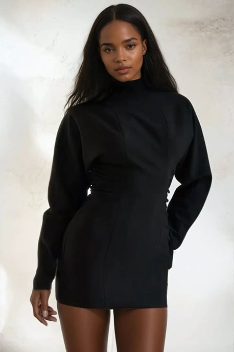 Batwing Mouw Geplooide Bodycon Jurk - Image 2