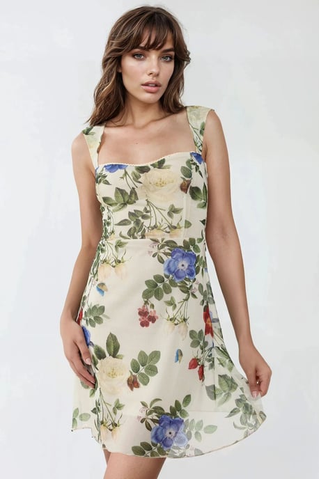 Polka Dot Sleeveless Mini Tulle Dress with Square Neckline - Image 1