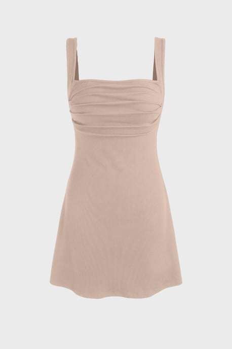 Ruched Square-Neck Mini Dress - Image 1