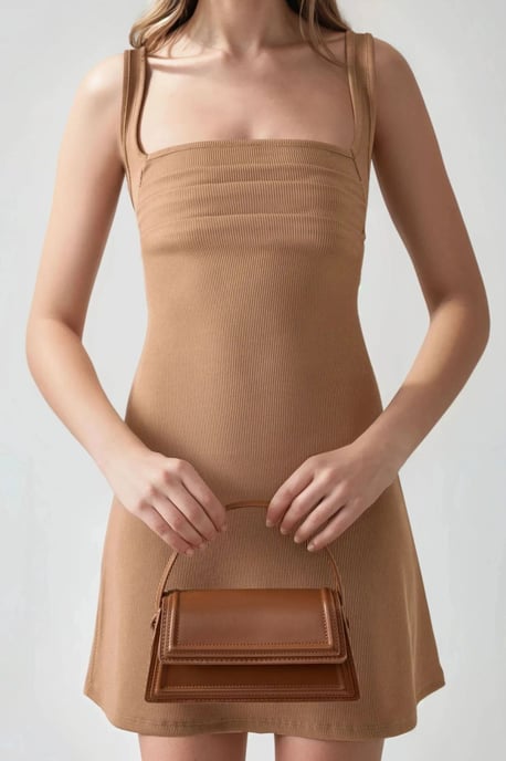 Ruched Square-Neck Mini Dress - Image 3