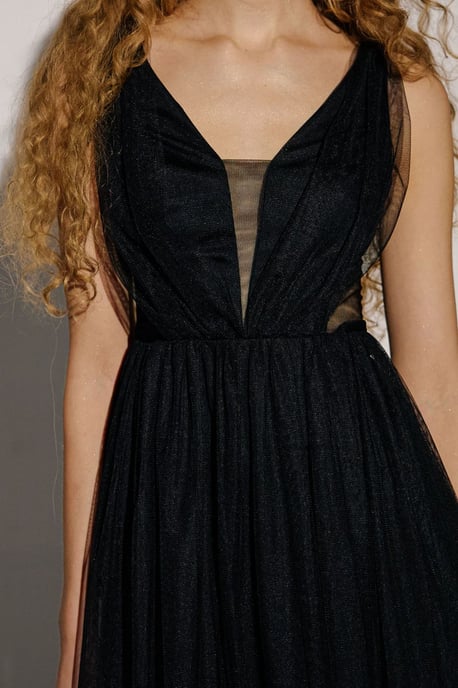 V-Neck Paneled Mini Skater Tulle Dress - Image 4