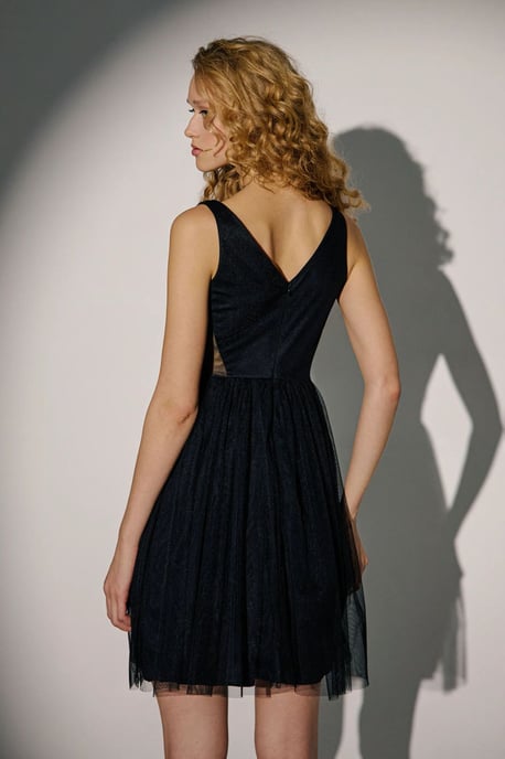 V-Neck Paneled Mini Skater Tulle Dress - Image 5