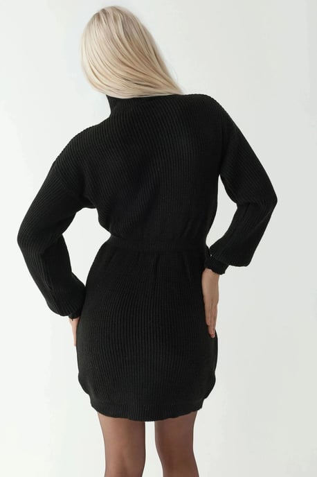 Taille-zittende geribbelde mini gebreide jurk met ritskraag - Image 5