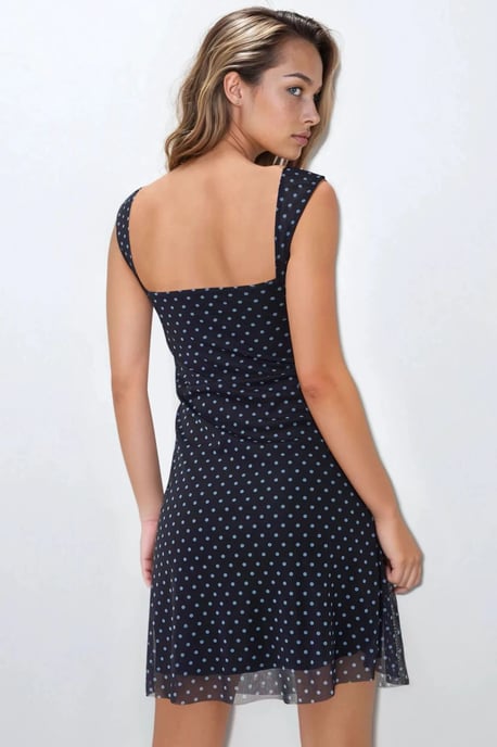 Polka Dot Sleeveless Mini Tulle Dress with Square Neckline - Image 6