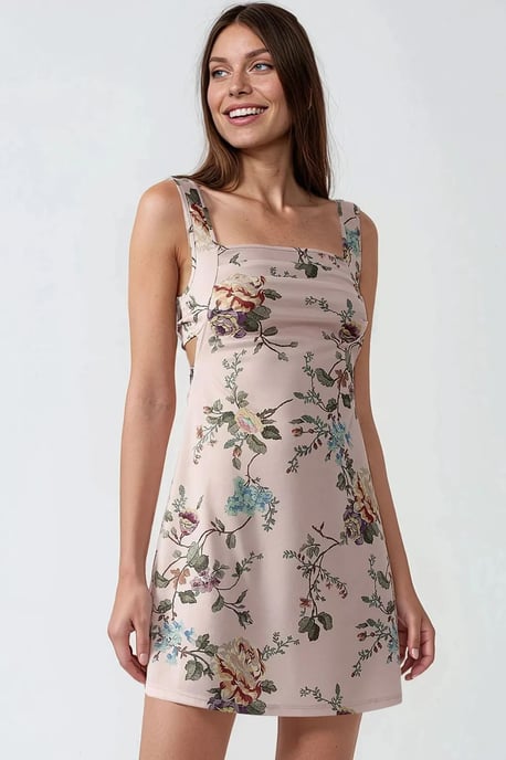 Printed Bodycon Mini Dress with Square Collar - Image 1
