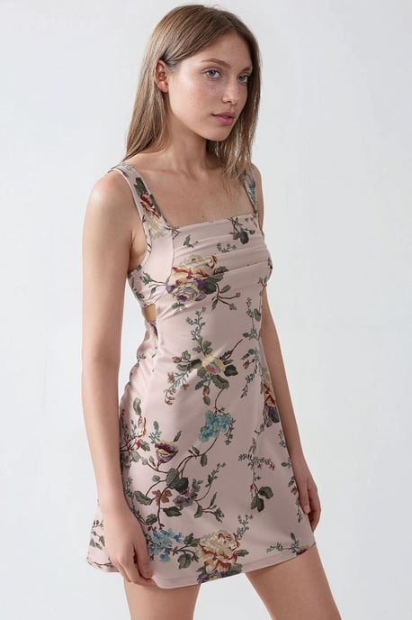Printed Bodycon Mini Dress with Square Collar - Image 5