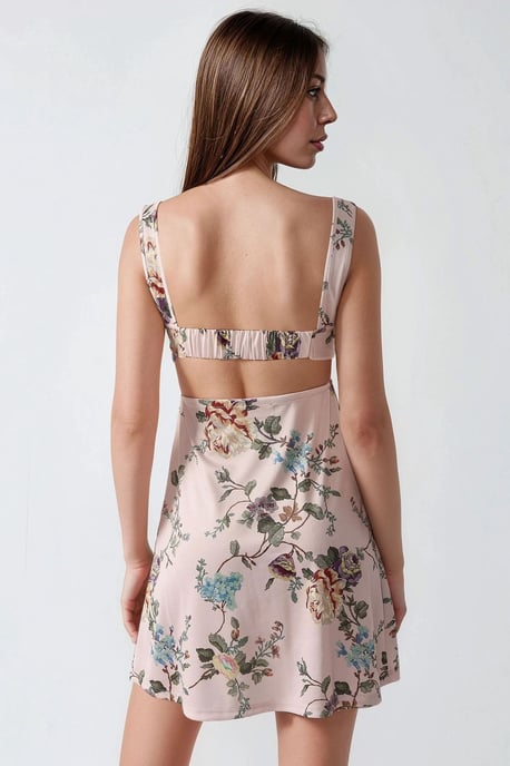 Printed Bodycon Mini Dress with Square Collar - Image 6
