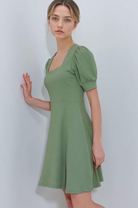 Textured Square Collar Mini Knit Dress - Image 2