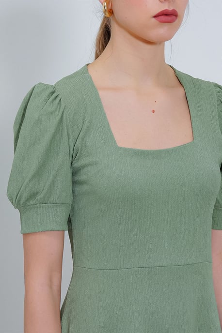 Textured Square Collar Mini Knit Dress - Image 4