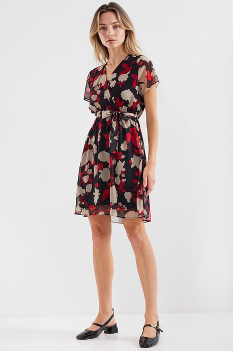 V-hals Bloemen Mini-jurk met Striksluiting - Image 2
