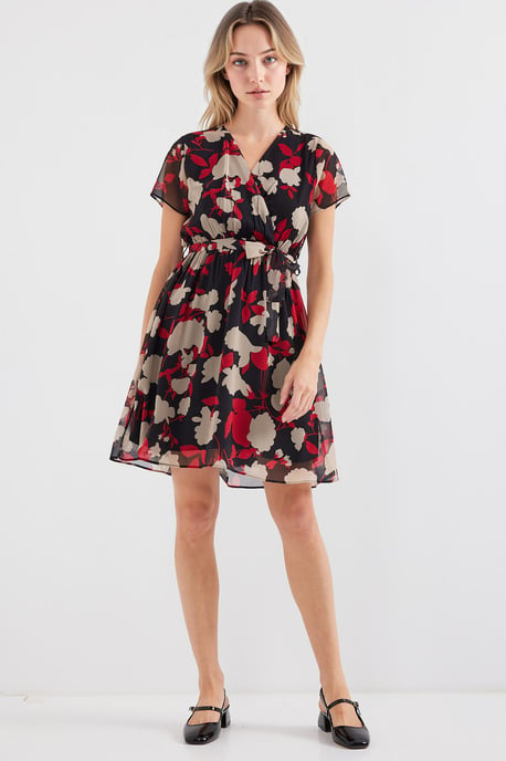 V-hals Bloemen Mini-jurk met Striksluiting - Image 3