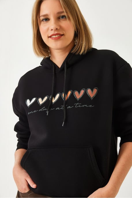 Hooded Cotton Motto Hoodie with Pocket - Image 1