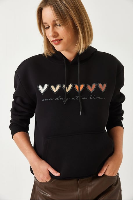 Hooded Cotton Motto Hoodie with Pocket - Image 2