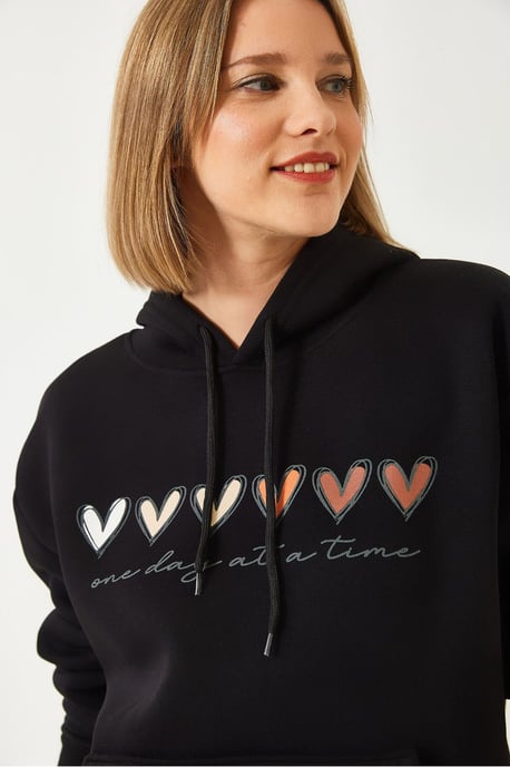 Hooded Cotton Motto Hoodie with Pocket - Image 3