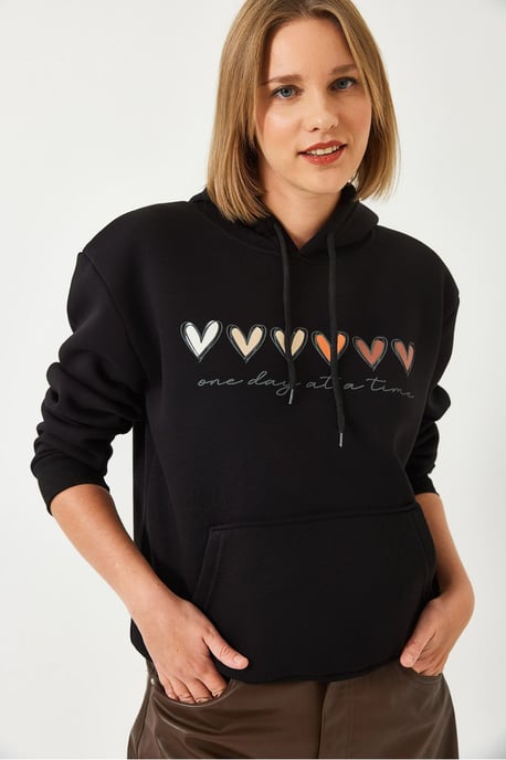 Hooded Cotton Motto Hoodie with Pocket - Image 4