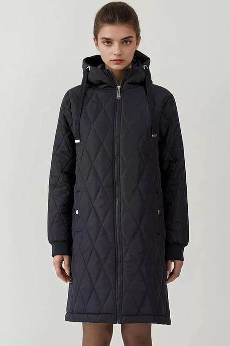 Lange Gewatteerde Gabardine Jas met Capuchon - Image 1