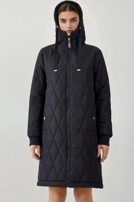 Lange Gewatteerde Gabardine Jas met Capuchon - Image 6