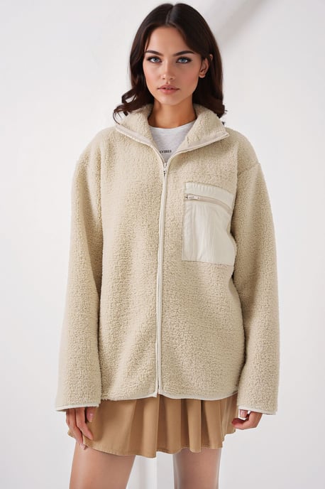 Pocket Gedetailleerde Oversized Pluche Jas - Image 3