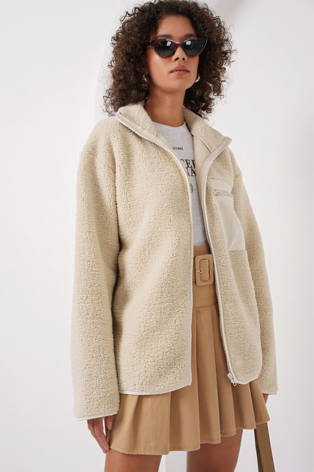 Pocket Gedetailleerde Oversized Pluche Jas - Image 4