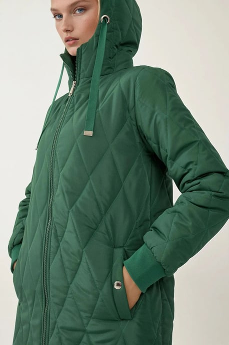 Lange Gewatteerde Gabardine Jas met Kap - Image 2