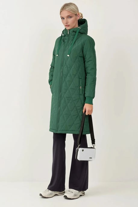 Lange Gewatteerde Gabardine Jas met Kap - Image 5