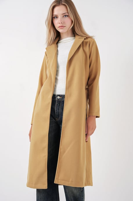 Double Breasted Tie Closure Textured Coat - Image 3