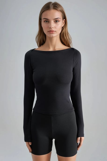 Slim Fit Ribbed Boat Neck Blouse - Image 2
