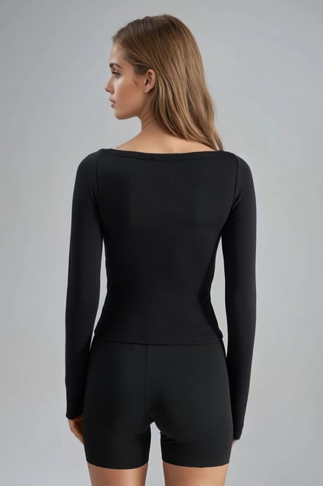 Slim Fit Ribbed Boat Neck Blouse - Image 3