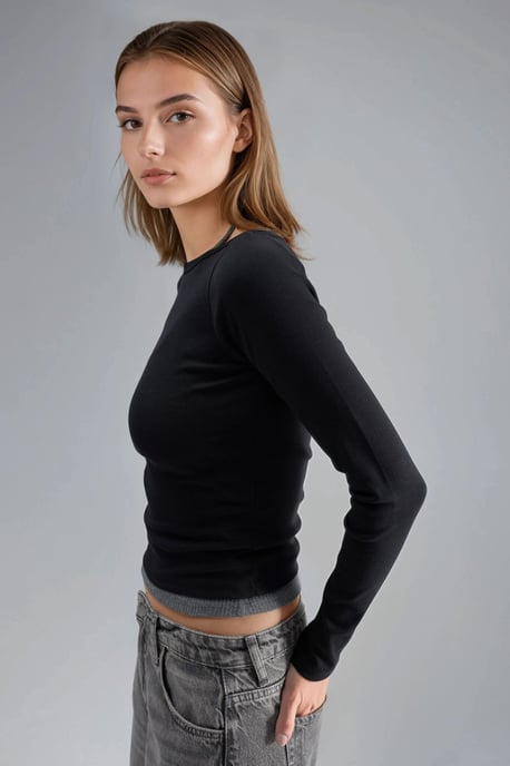 Slim Fit Ribbed Boat Neck Blouse - Image 4