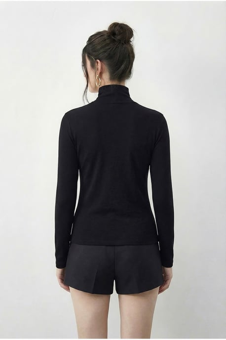 Slim Fit Halflange Col Uitgesneden Blouse - Image 4
