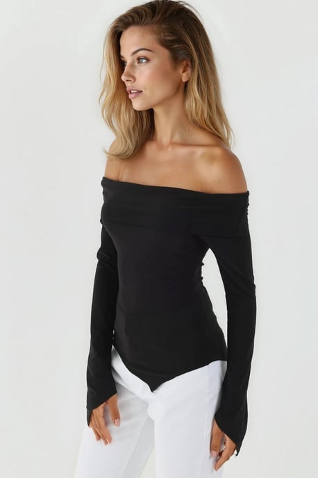 Elegant Off-Shoulder Långärmad Slim Fit Asymmetrisk Topp - Image 2